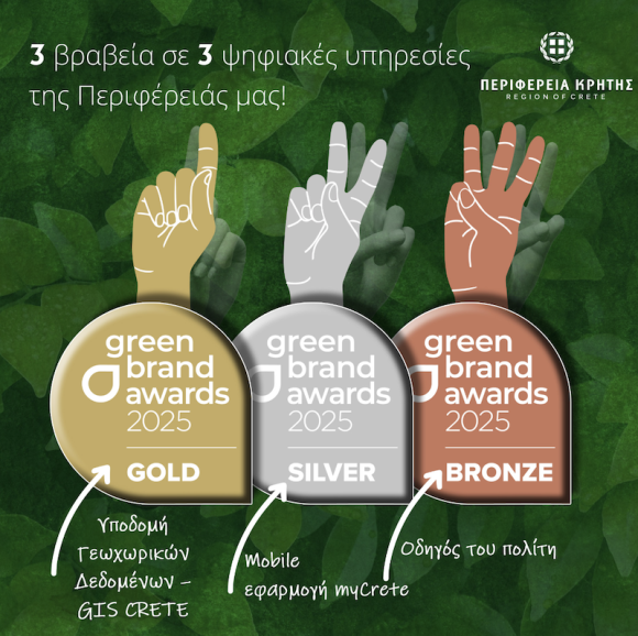 Τρία βραβεία στην Περιφέρεια Κρήτης στα Green Brand Awards 2025